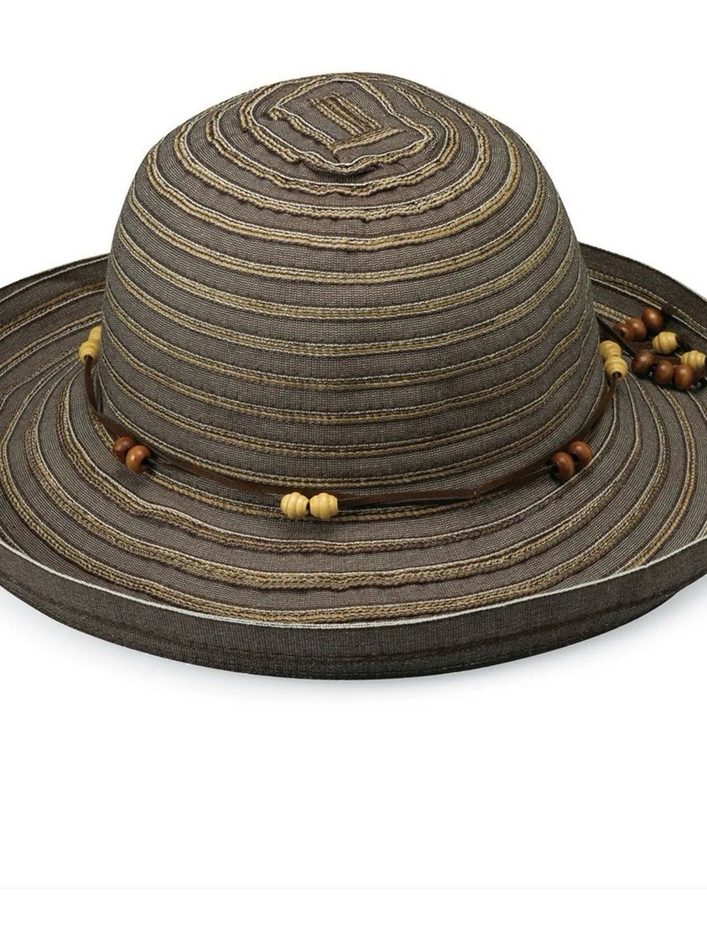 Women's Breton Brown Beaded Straw Sun Hat - Casual Packable Accessory